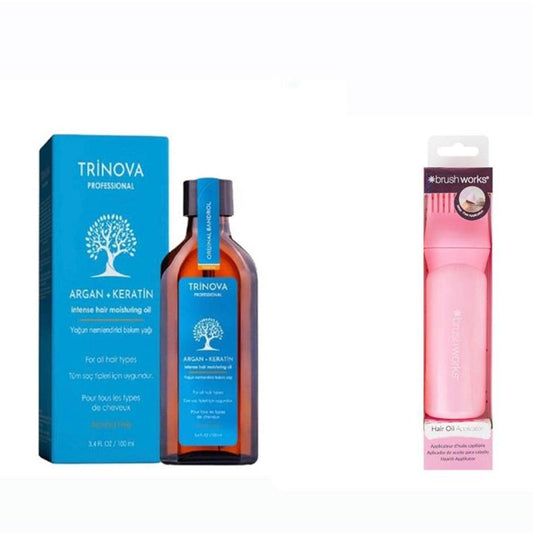 Hair Care Set Trinova Argan Keratin Oil 100 ml + Brushworks Hair Oil Applicator - GOLDFARMACI