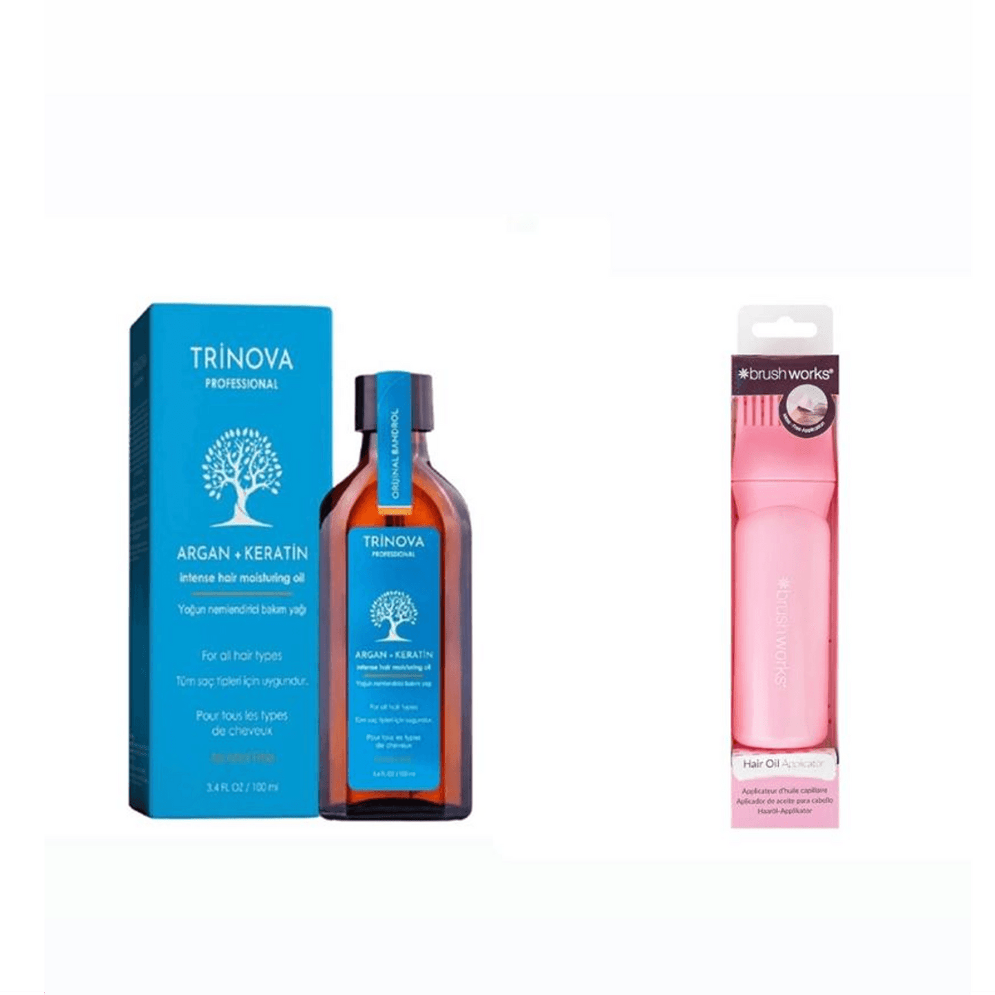 Hair Care Set Trinova Argan Keratin Oil 100 ml + Brushworks Hair Oil Applicator - GOLDFARMACI