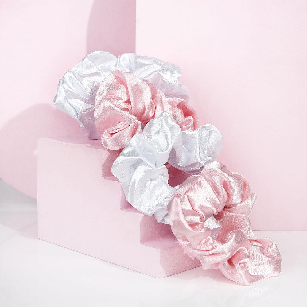 Satin Scrunchies Pink & White - GOLDFARMACI