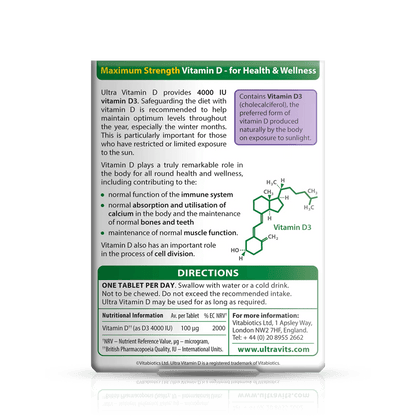 Ultra Vitamin D 4000IU 96Tabs - GOLDFARMACI